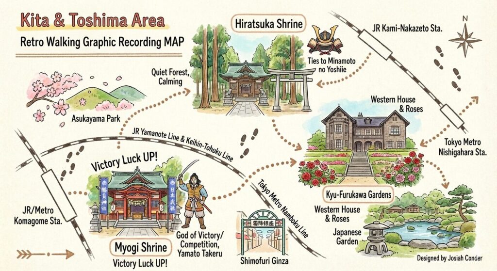 Retro Walking Map of Kita Ward and Toshima Ward 1024x559 - Myogi Shrine(Komagome Myogi Shrine) [Tokyo]